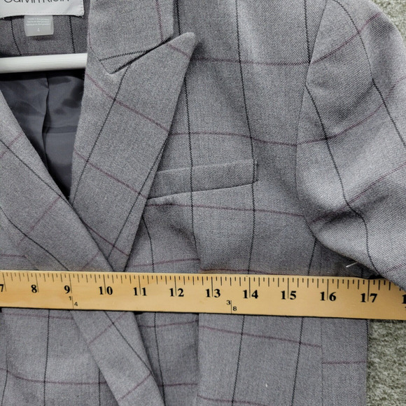 Calvin Klein Blazer Jacket Women's 4 Gray Woven Window Pane One Button NWOT - Picture 7 of 12